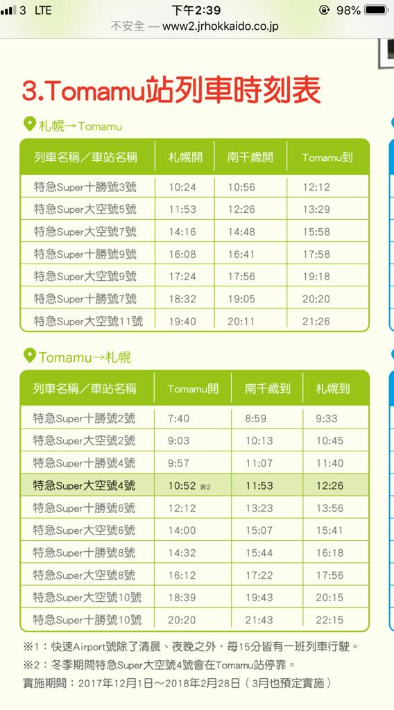 tomamu station timetable